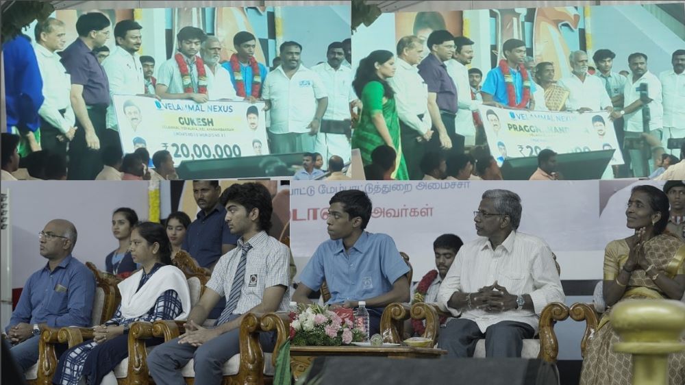 Velammal Nexus Felicitates Gukesh And Praggnanandhaa With ₹20 Lacs Cash ...